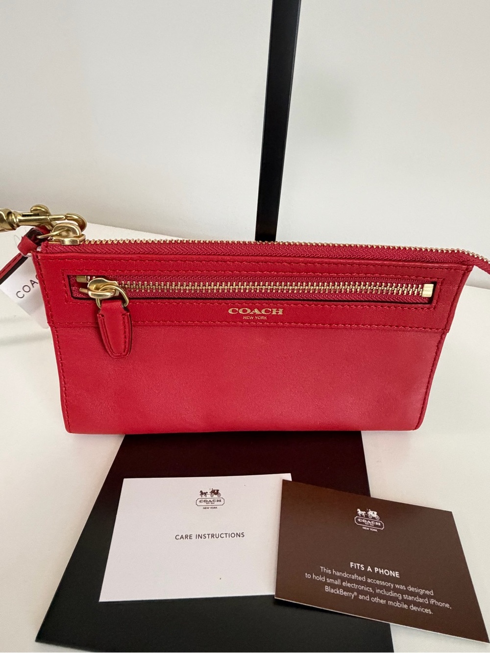 Coach Box Leather Zippy Wristlet with Gold Hardware